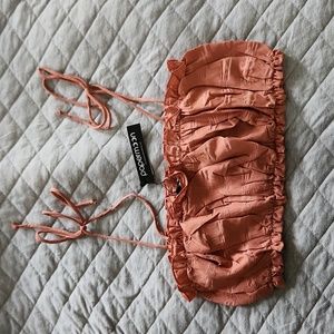 Papermoon Salmon Tie Strap Ruffle Hem Crop Top